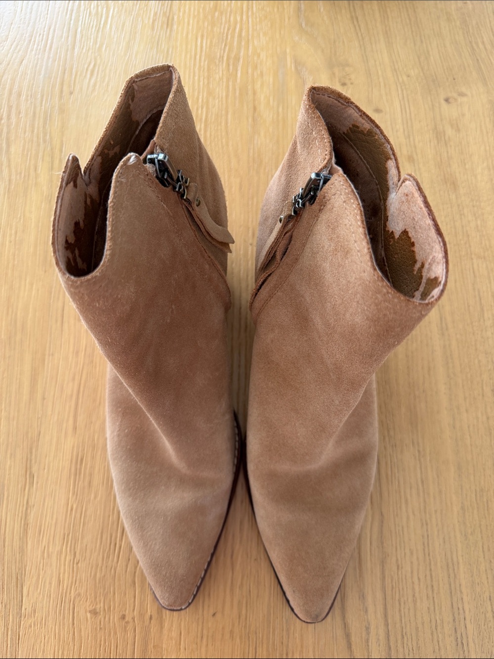 Sam Edelman Suede Pointed-Toe Ankle Boots in Cognac Brown